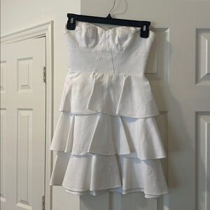 Amanda Uprichard White Strapless Tiered Mini Dress